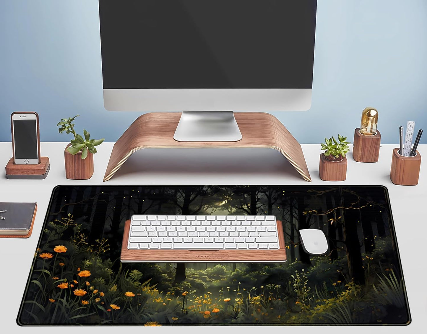 Dark Forest Desk Mat Mouse pad, Green Nature Deskmat XXL Large Extended Aesthetic Plant Mousepad Gaming Desk Pad, Big Laptop Computer Keyboard and Mouse Mat for Women Office Desk Decor 31.5x15.7 in