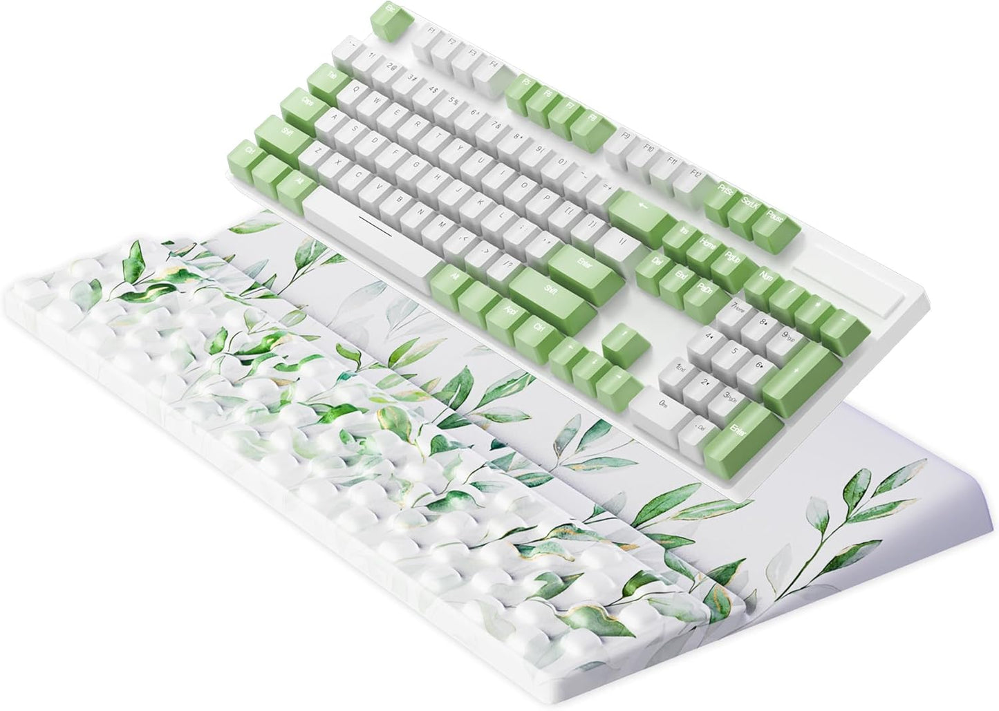 Ospelelf Keyboard Wrist Rest Pad Comfy Ergonomic Keyboard Stand Holder Office Desk Accessories Work from Home Essentials Green Leaves Pattern