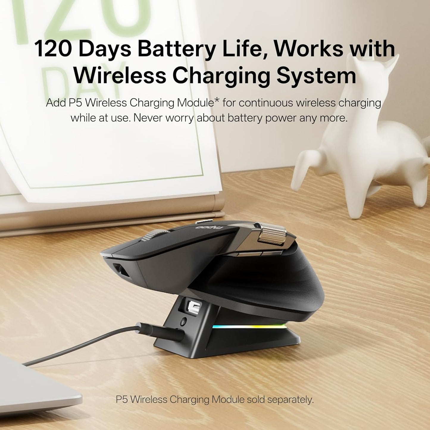 Rapoo MT760 PRO Wireless Mouse, NearLink + Bluetooth 5.0 Multi-Device, 12K DPI, 2K Polling, Ergo for Work & Gaming, 11 Programmable Buttons, On-Board Memory, Quiet Clicks, USB-C, 120 Days Battery Life