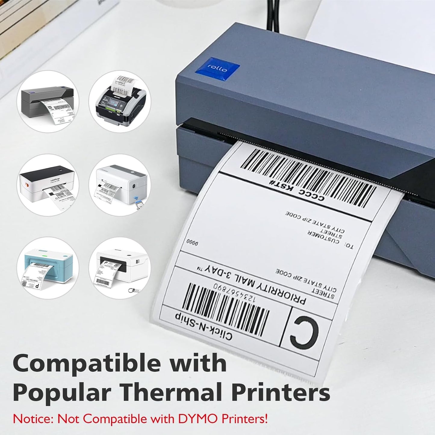 4"x6" Direct Thermal Shipping Labels 600 Lables/2 Roll (300 Pcs per Roll) Compatible with Zebra Rollo Beeprt Printer Permanent Adhesive