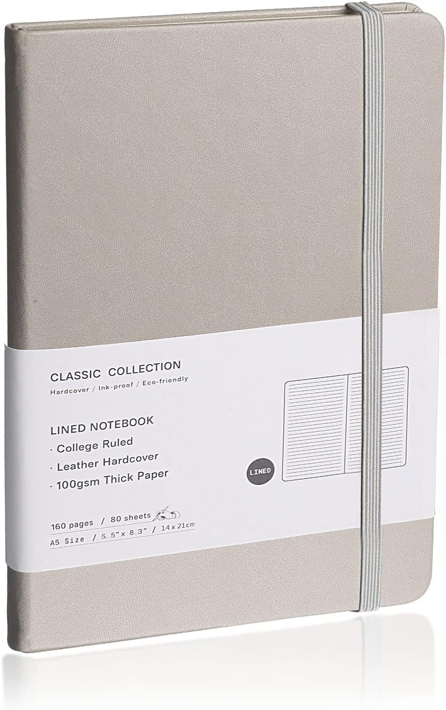 Lined Journal Notebook, (Grey), 160 Pages, Medium 5.7 inches x 8 inches - 100 gsm Thick Paper, Hardcover