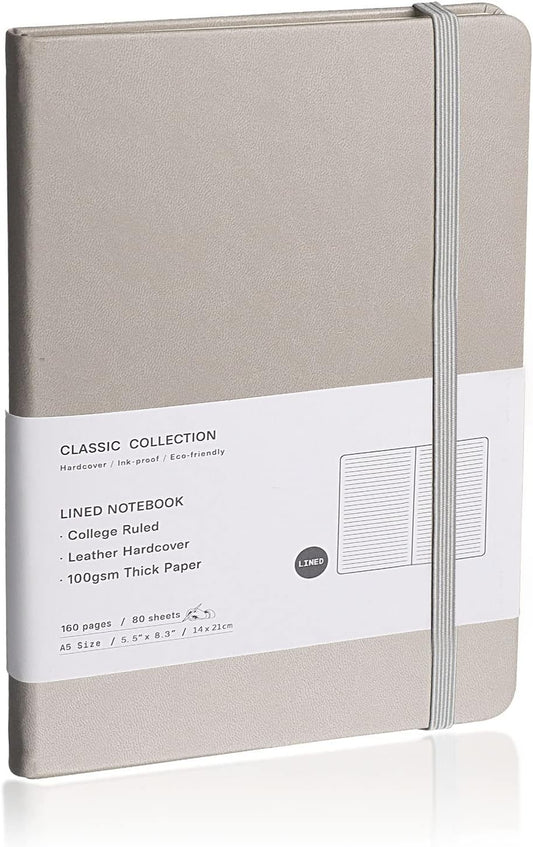 Lined Journal Notebook, (Grey), 160 Pages, Medium 5.7 inches x 8 inches - 100 gsm Thick Paper, Hardcover