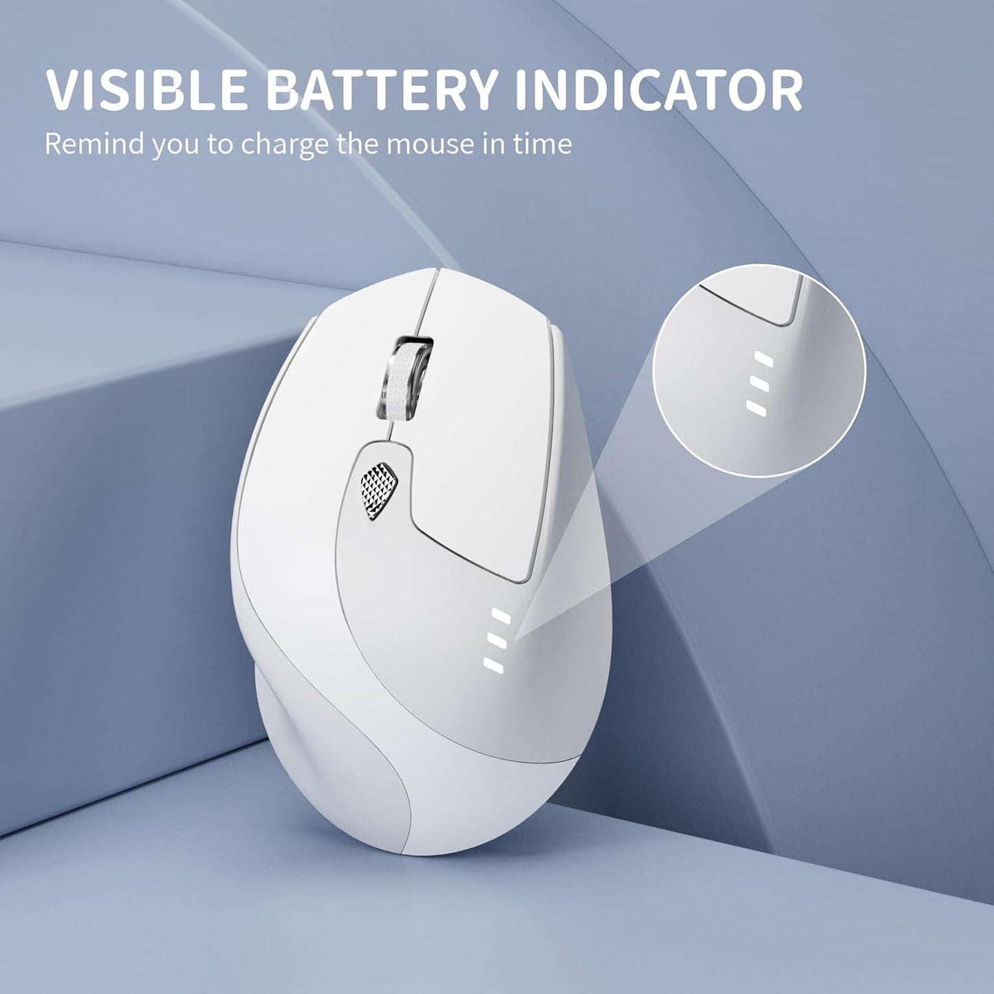 TENMOS M7 Bluetooth Mouse, Rechargeable Dual Mode BT5.1+ 2.4GHz USB Silent Wireless Mouse with Type C Adapter & Battery Indicator, Ergonomic Design for Laptop, iPad, MacBook-White and Grey