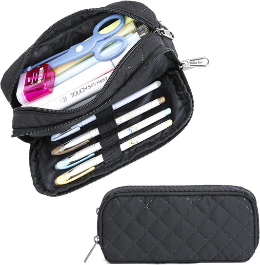 Della Gao Small Pencil Case Large Capacity Pencil Pouch Marker Pen Bag Coin Pouch Office Stationery Organizer (Black-02RH)