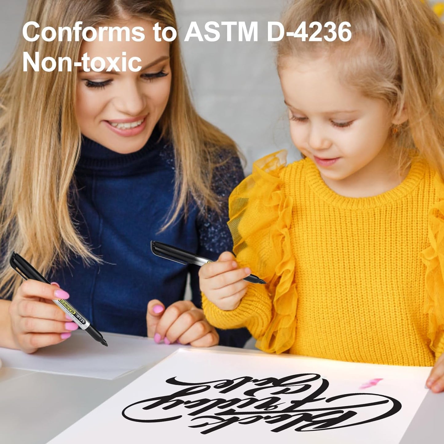 SFAIH Black Permanent Markers Bulk - 24 Pack, 1s Quick Dry, Non-Fading, Fine Point Permanent Pens for Plastic Glass Metal Wood Paper Stone, Office Classroom Kitchen, Doodling, Marking, Waterproof