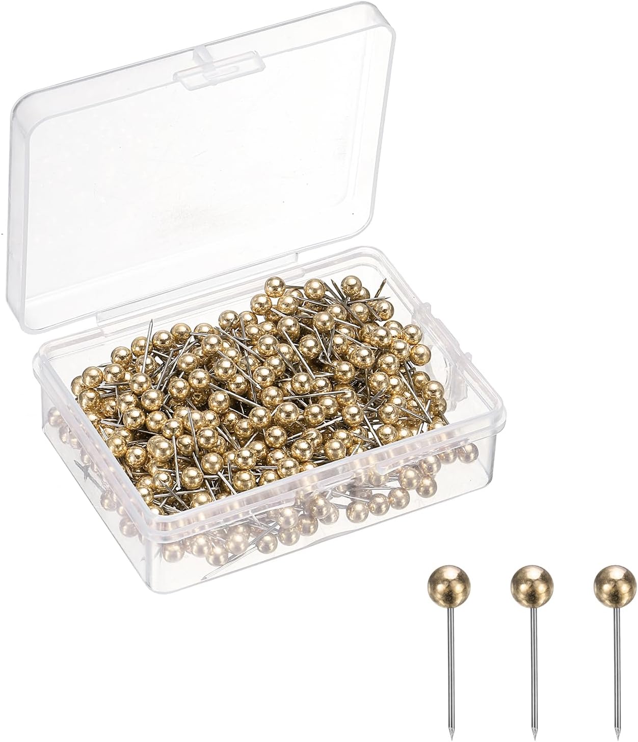 uxcell 400 Pcs Push Pins, Map Thumb Tacks 4mm Round Head Decorative Push Pins for Bulletin Board Home Office Travel Wall DIY Crafts Map Photo, Golden