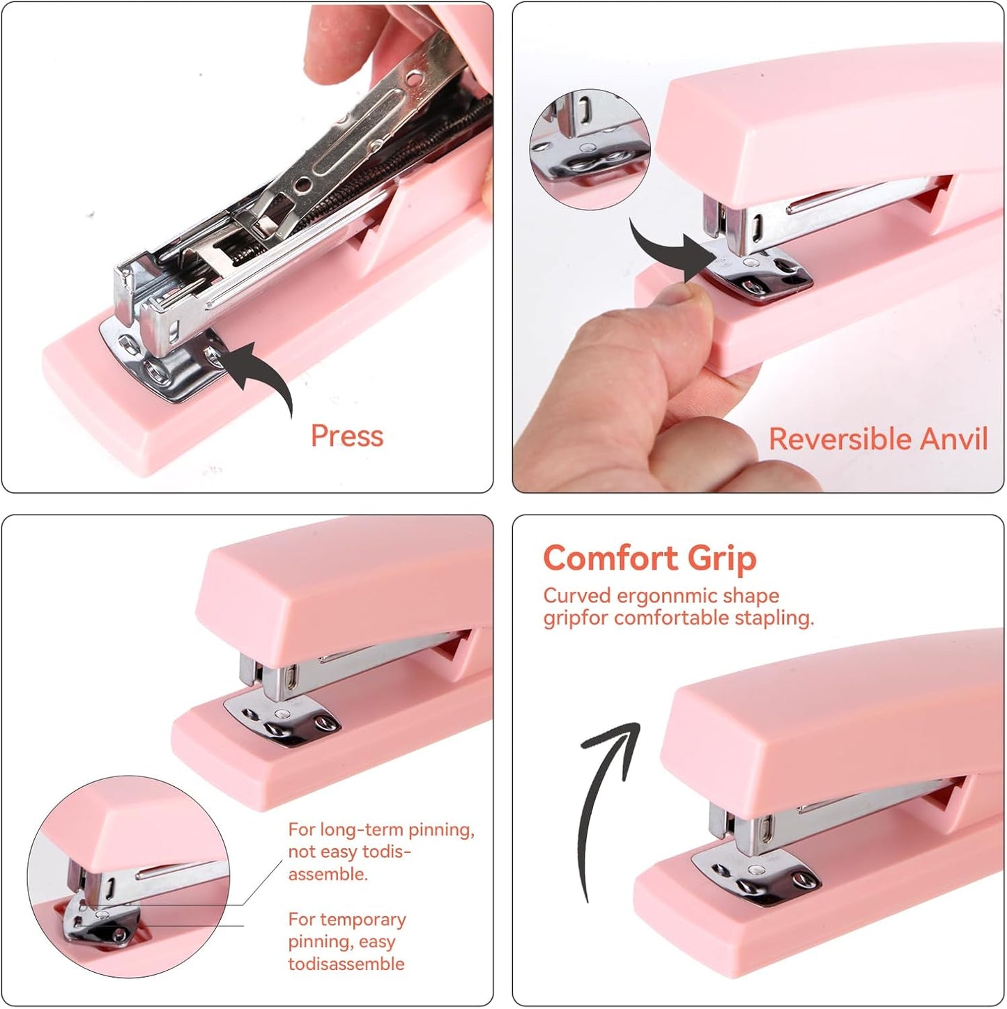 Pink Desk Accessories, Pink Office Supplies Set with Stapler, Tape Dispenser, Staple Remover, Pen Holder, Scissor, Binder/Paper Clips, Ballpoint Pen, Clear Tape and 1000pcs Staples