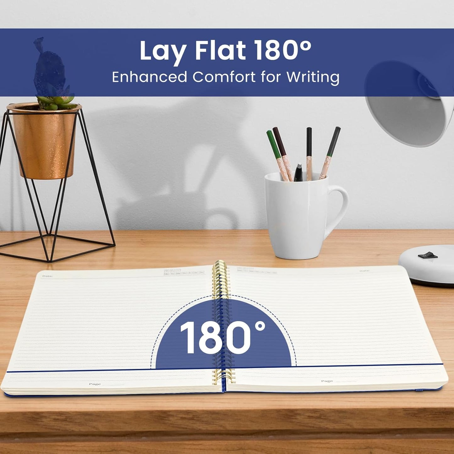 Taja Spiral Lined Notebook, 8.5"x11" Notebooks for Work, Large A4 Journal for Women & Men, College Ruled Journaling Notebook for Writing, Plastic Cover Spiral Journal, Cobalt