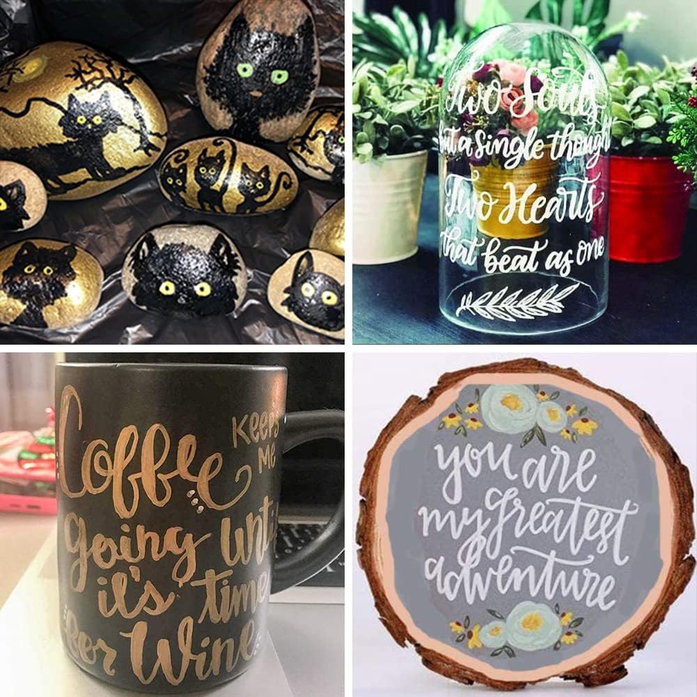 Overseas Permanent Paint Markers Pens - 3 Pack Gold Oil Based Paint Pens, Medium Tip, Quick Drying and Waterproof Marker Pen for Metal, Rock, Wood, Fabric, Plastic, Canvas, Mugs, Stone, Glass