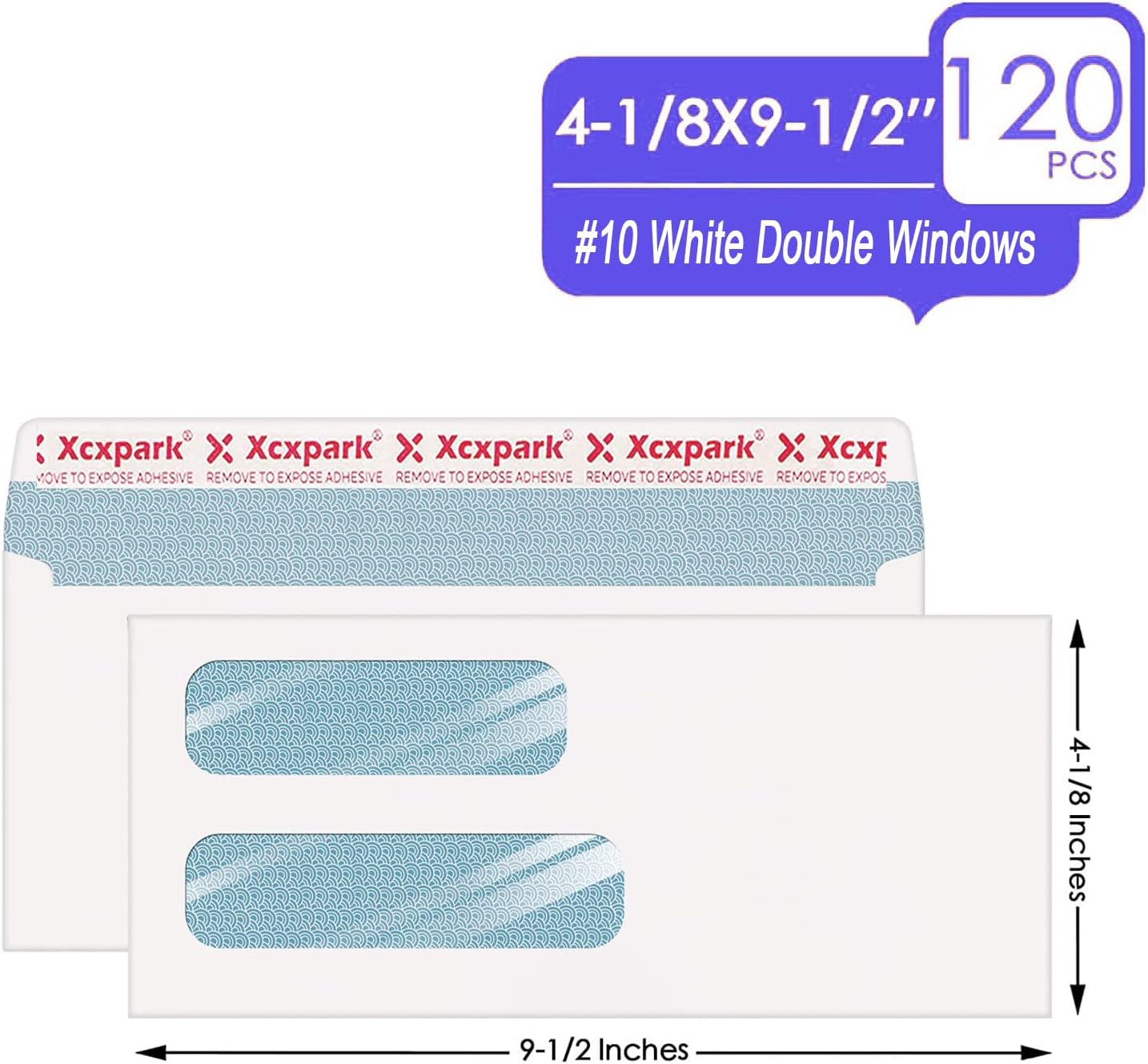 120 PCS #10 Double Window White Security Envelopes for QuickBooks Invoices, Most Statements And Documents Self Seal Kraft 4-1/8 x 9-1/2 inches Invisible Envelopes Super Strong Quick Seal