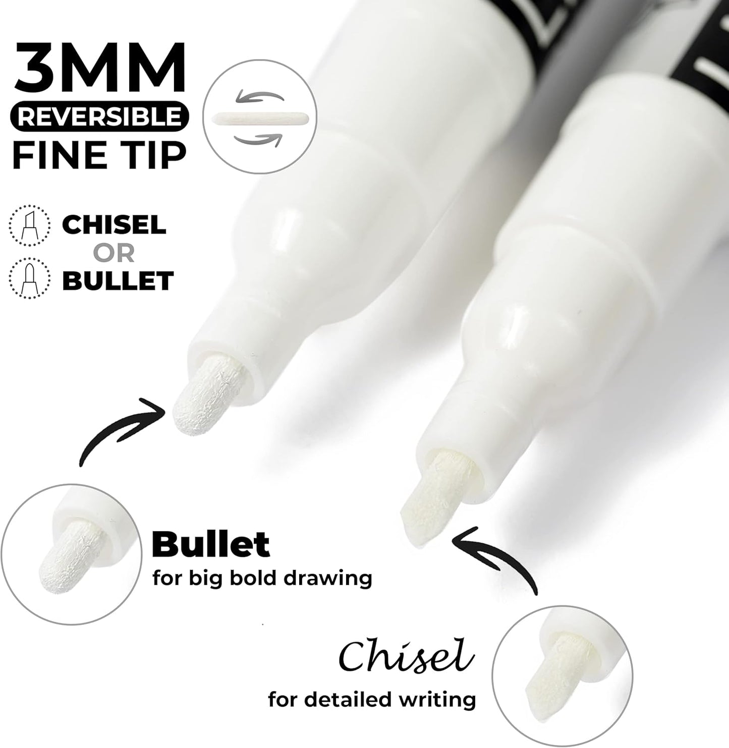 Liquid Chalk Markers - 4 White Fine Tip Chalk Pens, Erasable, Non-Toxic, Water-Based, Kids & Adults - White Chalk Markers for Blackboard, Glass, Chalkboard Paint for Businesses, Restaurants