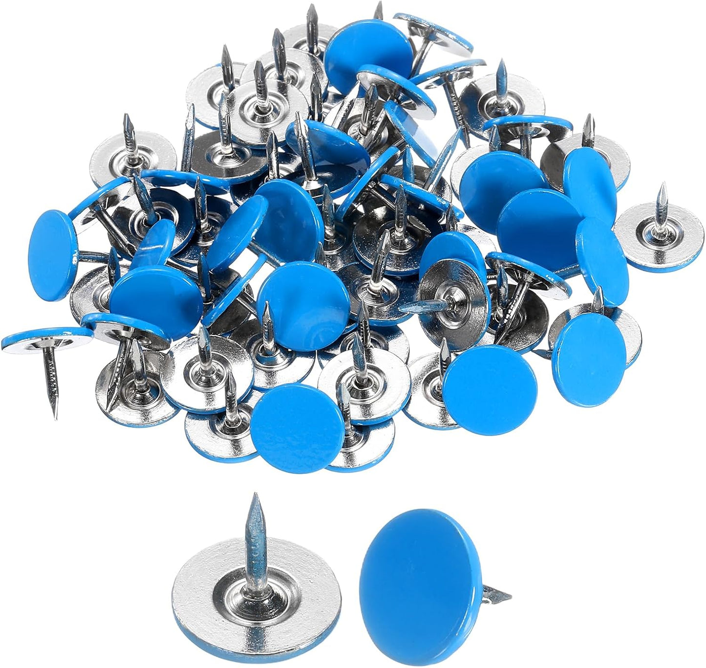uxcell 60Pcs Upholstery Tacks, 11mmx10mm Flat Head Thumb Tack Decorative Furniture Nails Push Pins for Furniture Sofa Headboards, Blue