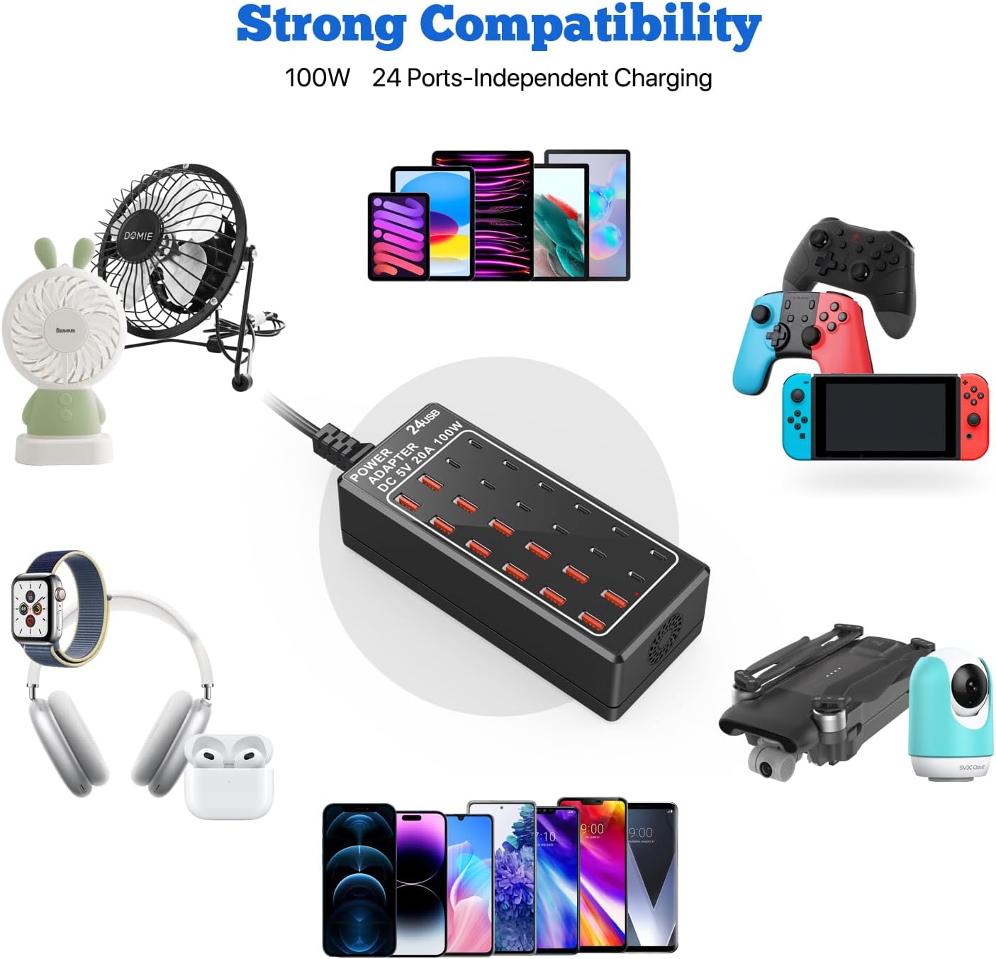 USB C Charging Station, USB Charger Station Block, 24-Port 100W (20A) Charging Block, Charging Station for Multiple Devices USB Wall Charger Power Hub,Compatible Samsung S24/iPhone/Google