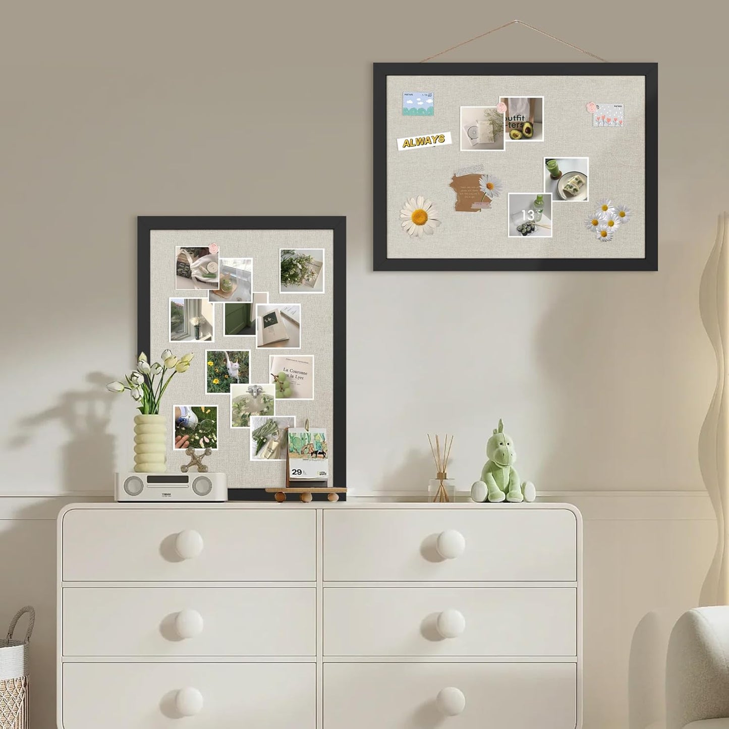 Cork Board Bulletin Board 16.7" x 11", 2-Pack Small Linen Corkboards with Frame for Walls, Cute Picture Display Pin Board Vision Board for Room School Office Bedroom 25 Pushpins Vintage Black