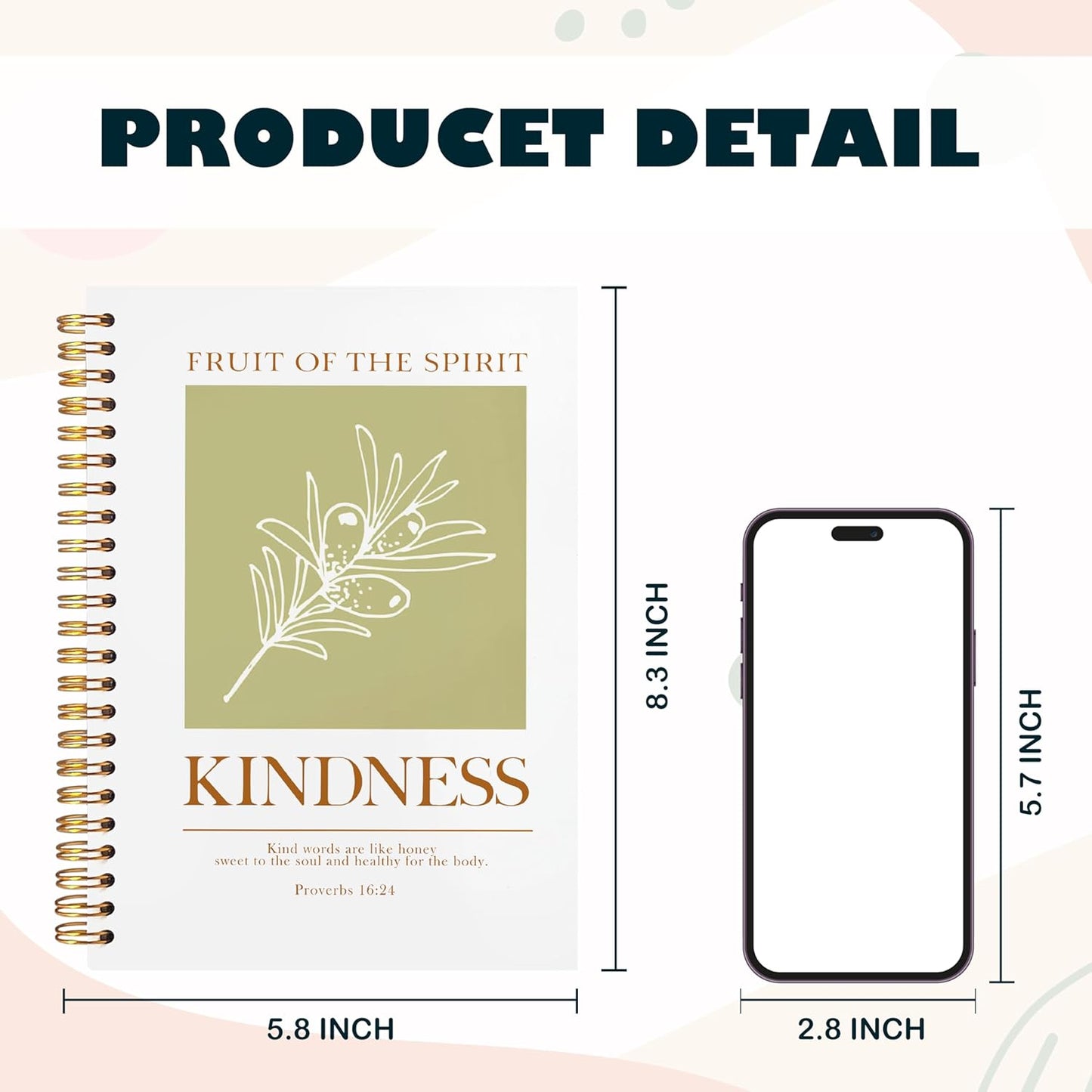 BearCake Bible Notebooks for Note Taking,Bible Journaling Notebook,Christian Notebook Journal,Fruit of the Spirit Kindness Christian Gifts for Women，Spiral Notebook 5.5x8.3