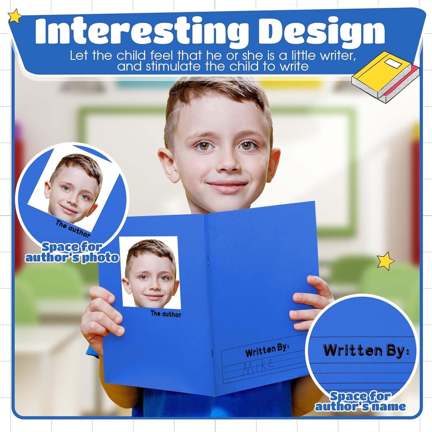 Henoyso 12 Pcs 120 Pages Primary Composition Notebooks K-2 9 3/4 x 7 1/2 Inch Journals Primary Journals Blank Books for Kids to Write Stories Kindergarten (Blue)