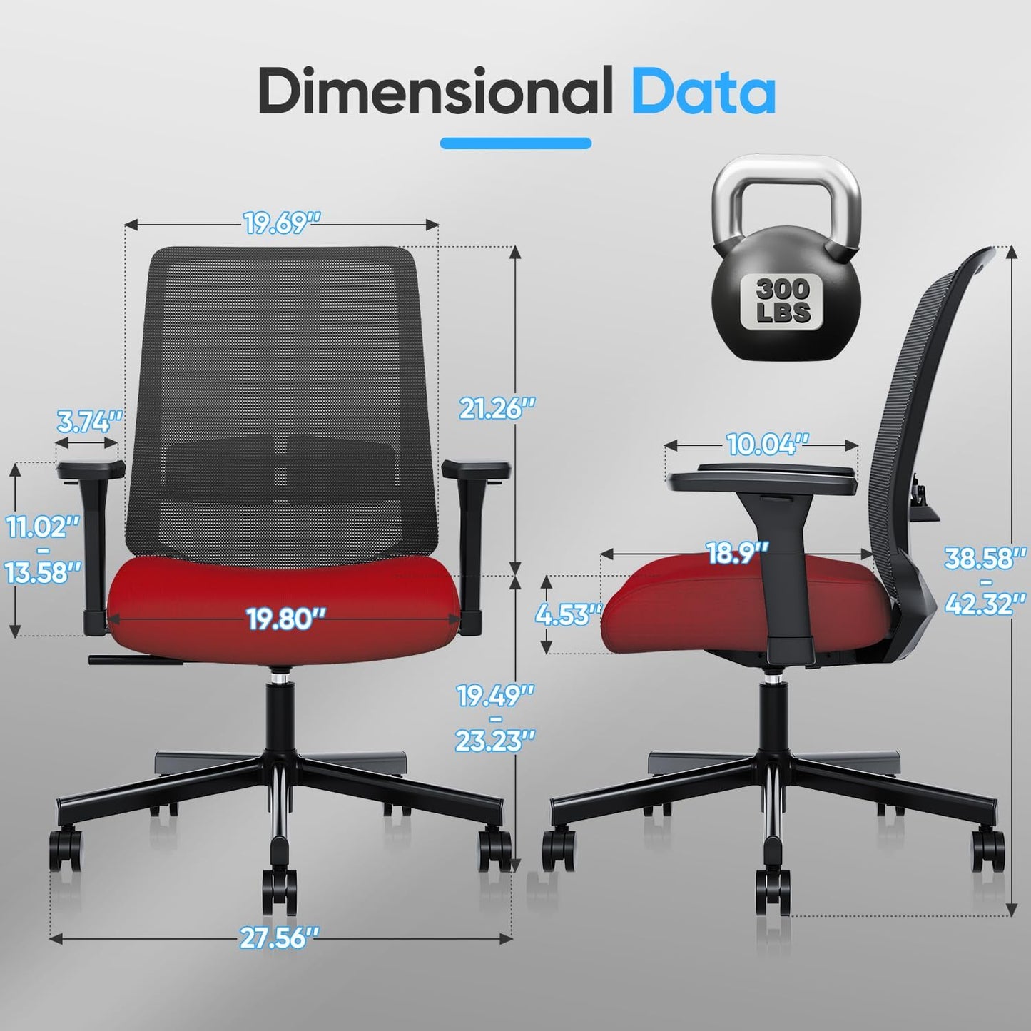 Ergonomic Office Chair, Mesh Computer Desk Chairs with Adjustable Lumbar Support, 3D Armrests, Tilt Function, Comfy Wide Seat, Swivel Executive Work Task Chair for Company and Home