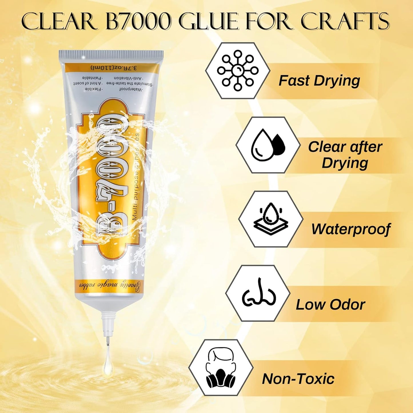 B7000 Rhinestone Jewelry Glue Clear, B-7000 Glue 3.7 fl oz Upgrade Multi-Function Adhesive Super Glue with Cap & Precision Tip for Repair, Small Hobby Models, Metal Stone Crafts, Fabric, Shoes(110ML)