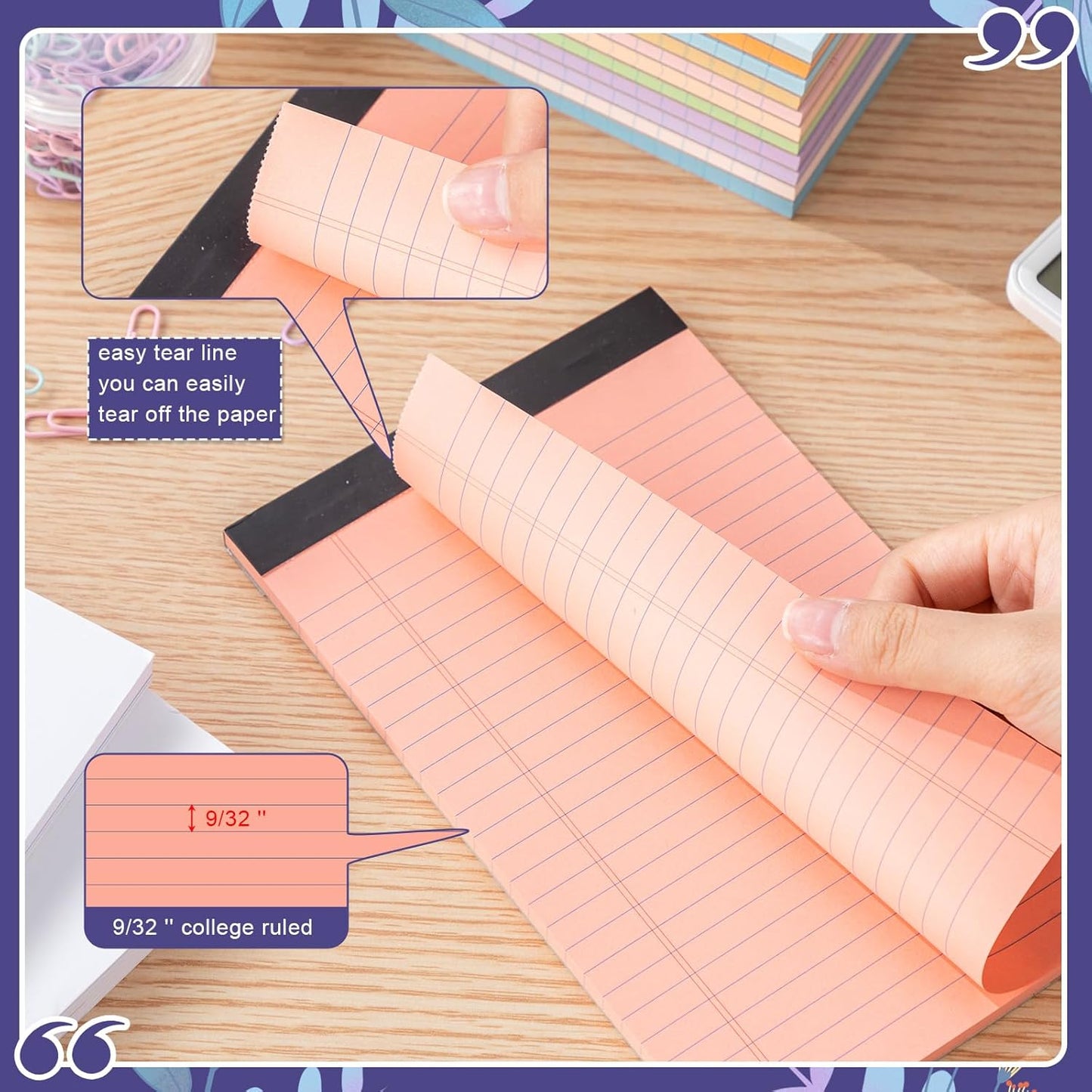 Lincia 24 Pcs 12 Pcs 5" x 8" Small Legal Pads Colored Lined Note Pads Narrow Ruled Writing Notepads 50 Sheets Per Micro Paper Notebook Lined and Perforated for College Office Supplies (Bright Colors)