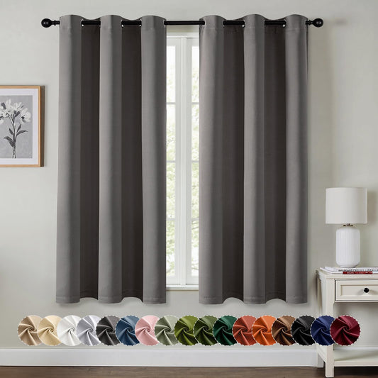 MIULEE Grey Blackout Curtains for Bedroom Living Room 63 Inches Long 2 Panels, Thermal Insulated Room Darkening Drapes Solid Grommet Top Noise Reduction Light Blocking Window Treatments 40x63 Inch