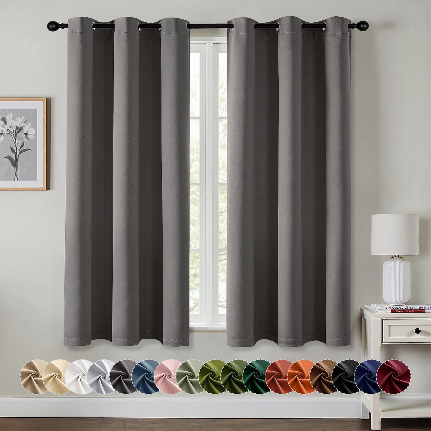 MIULEE Grey Blackout Curtains - Bedroom Window Treatment Curtains Thermal Insulated Room Darkening Drapes for Living Room Kitchen Grommet Top Light Blocking Drapery, 40 x 54 Inches Long, 2 Panels