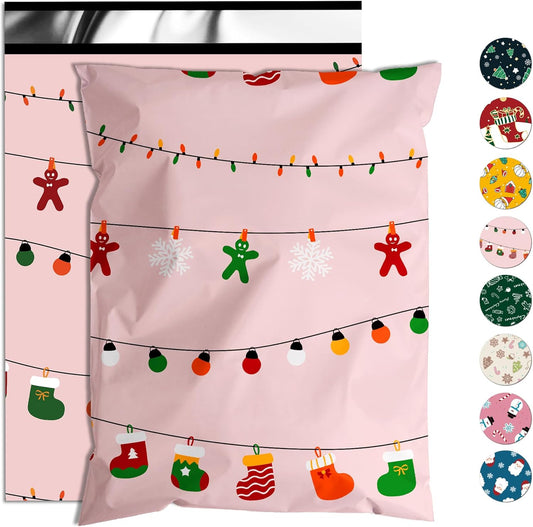 Christmas Poly Mailer 10x13 Inch 25 Pcs, Waterproof Shipping Bags for Clothing, Tear-Resistant Mailier Bags, Strong Mailing Bags with Self-Seal - Christmas Lights Printed