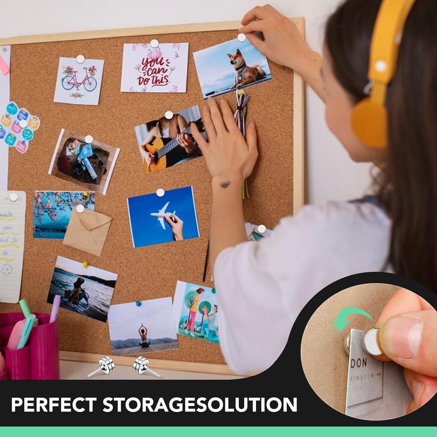 E BAVITE Magnetic Push Pins, 20 Sets Magnet Thumbtack for Wall Bulletin Board Strong Decorative Pushpins Clip for Map Picture Hanging Kit Poster Holder