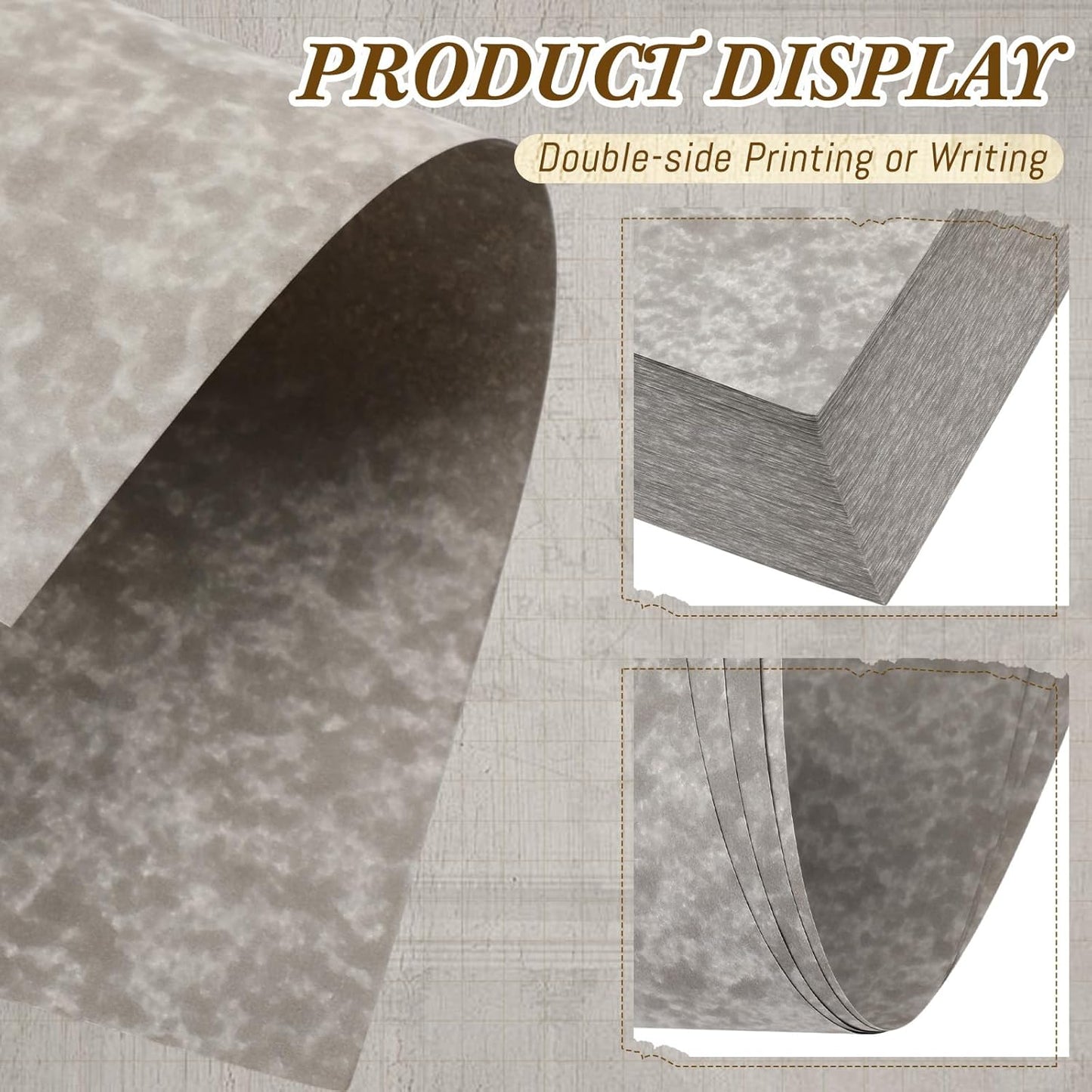 Epakh 200 Pcs Old Age Parchment Paper 8.5 x 11 Inch Standard Letter Vintage Colored Old Parchment Semblance Double Side Printing Paper (Khaki Gray)