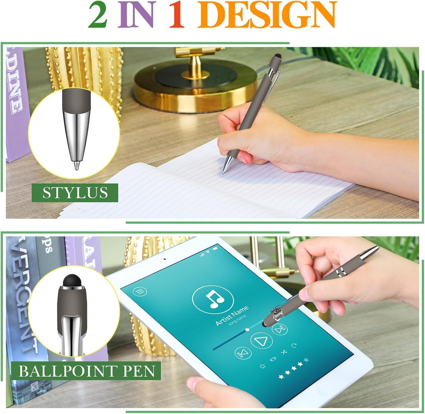 Zonon 38 Pieces Rubberized Ballpoint Pen with Stylus Tip Stylish Metal Pen Capacitive Styli with Soft Rubberized Grip, Black Ink for Most Devices(Gray)