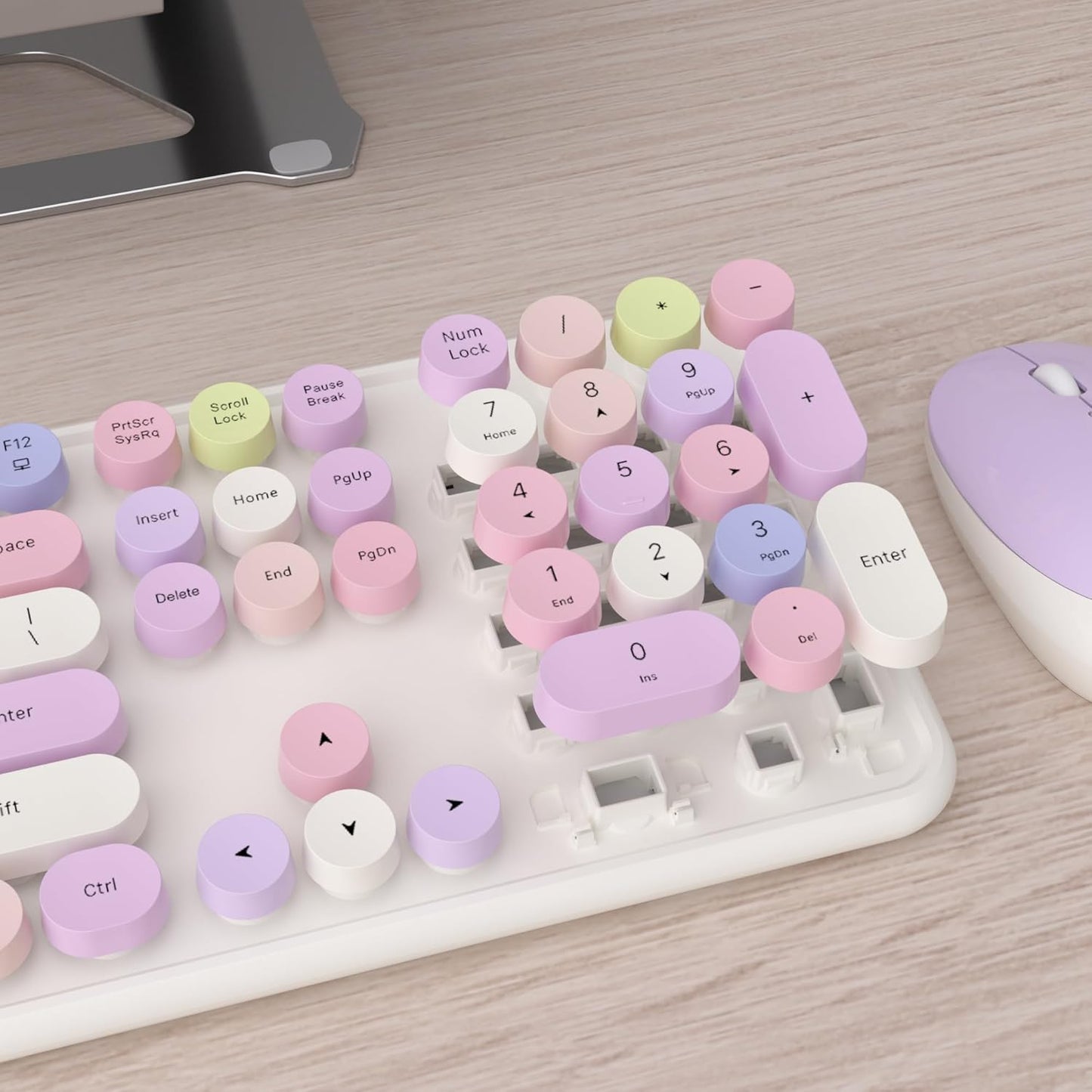 UBOTIE Colorful Computer Wireless Keyboards Mouse Combos, Typewriter Flexible Keys Office Full-Sized Keyboard, 2.4GHz Dropout-Free Connection and Optical Mouse (White-Colorful)