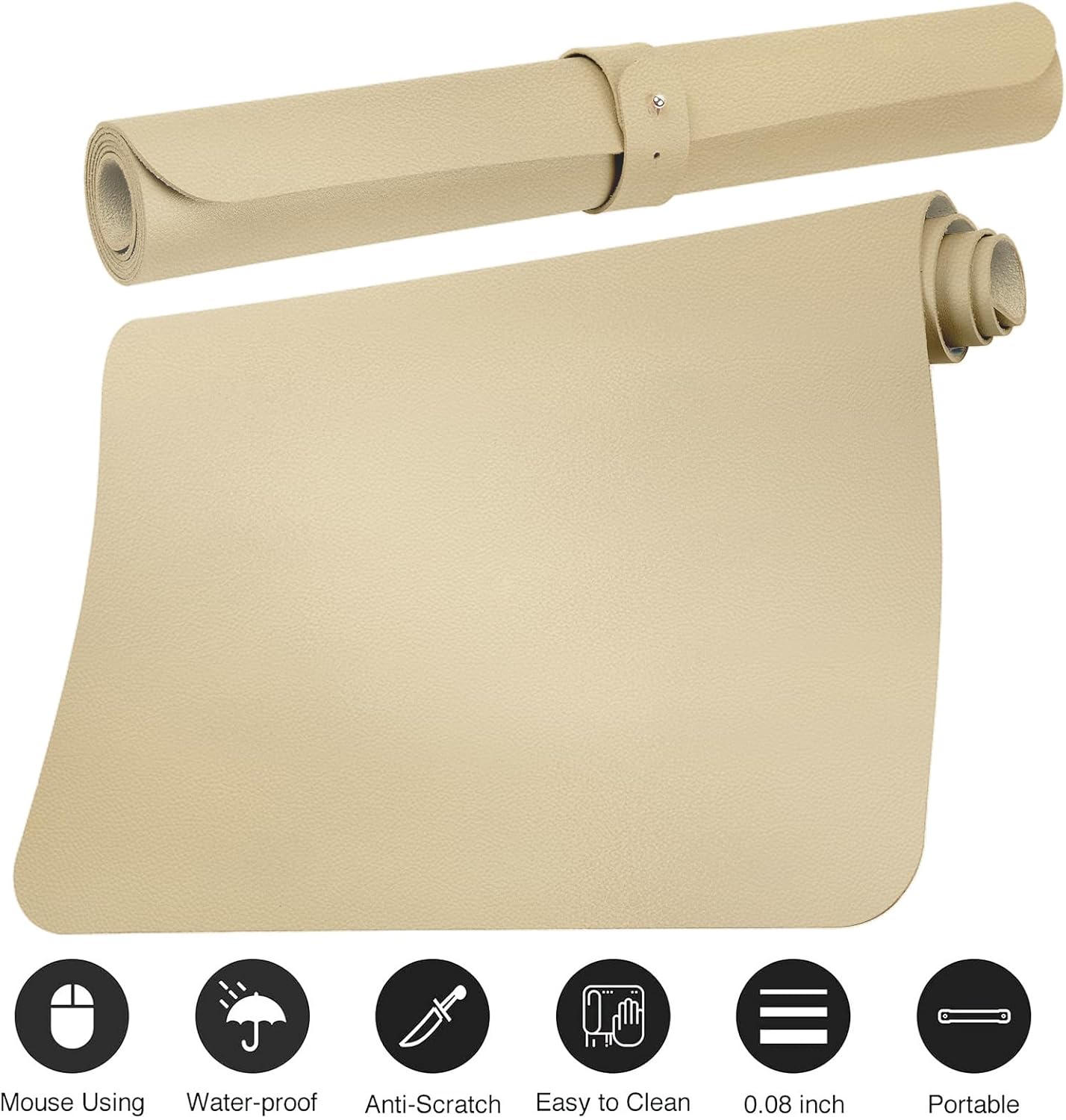 Boutilon Leather Desk Pad Protector,Non-Slip Mouse Pad,Laptop Desk Pad,Office Mouse Mat,Waterproof Leather Desk Blotter,Desk Writing Pad for Office and Home (M-Golden,30"x14")