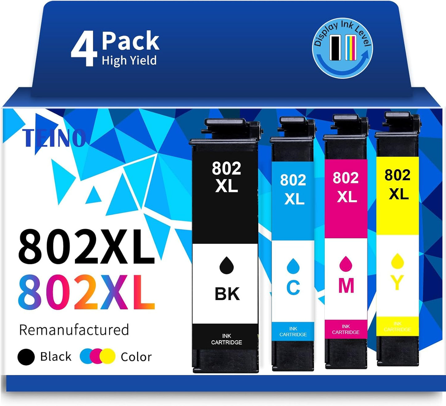 TEINO 802XL Ink Cartridges Combo Pack for Epson Printer Remanufactured Replacement for Epson 802 802XL Ink Cartridges for Epson Workforce Pro WF-4730 WF-4720 WF-4734 WF-4740 EC-4020 EC-4030 (4-Pack)