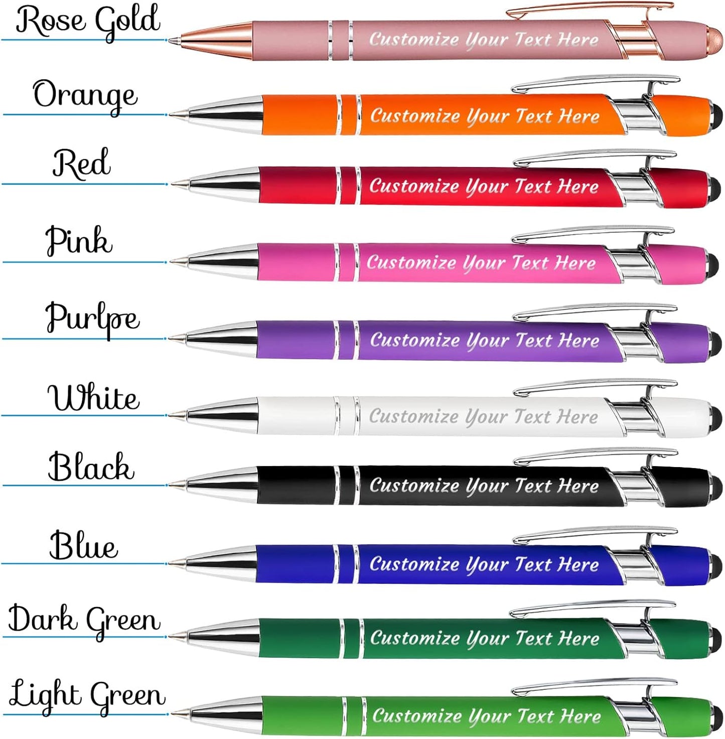 Personalized Pens Bulk 50 with Name Custom Engraving Ballpoint Pens with Stylus Tip Customized Smooth Writing Pens Personalized Gifts for Anniversary Birthday or Graduation(Black,Black Ink)