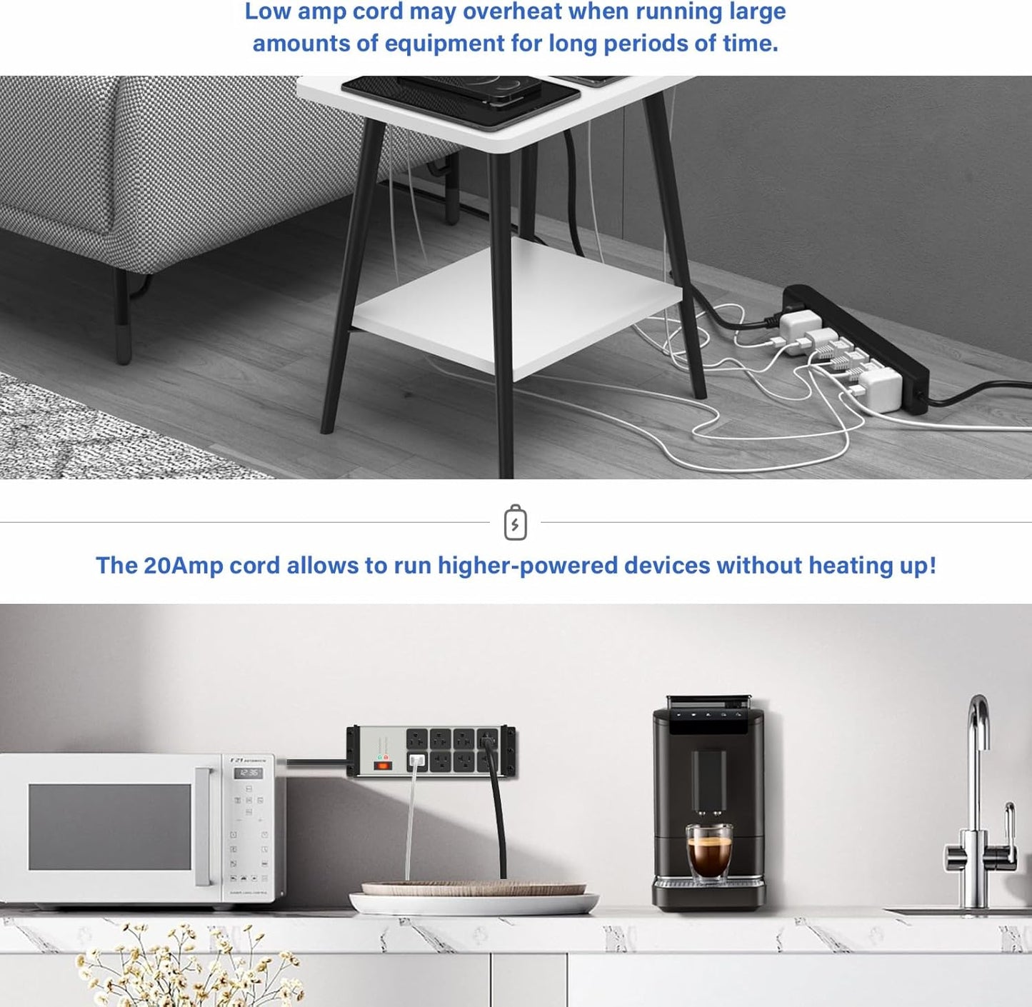 CCCEI Grey Heavy Duty Power Strip Surge Protector 20 AMP, 8 Outlets 12 Gauge Industrial Shop Garage Metal Multiple Outlets, 20 FT Extension Cord 5-15P Adapter High Amp 6-20R T-Slot 20a for Appliance