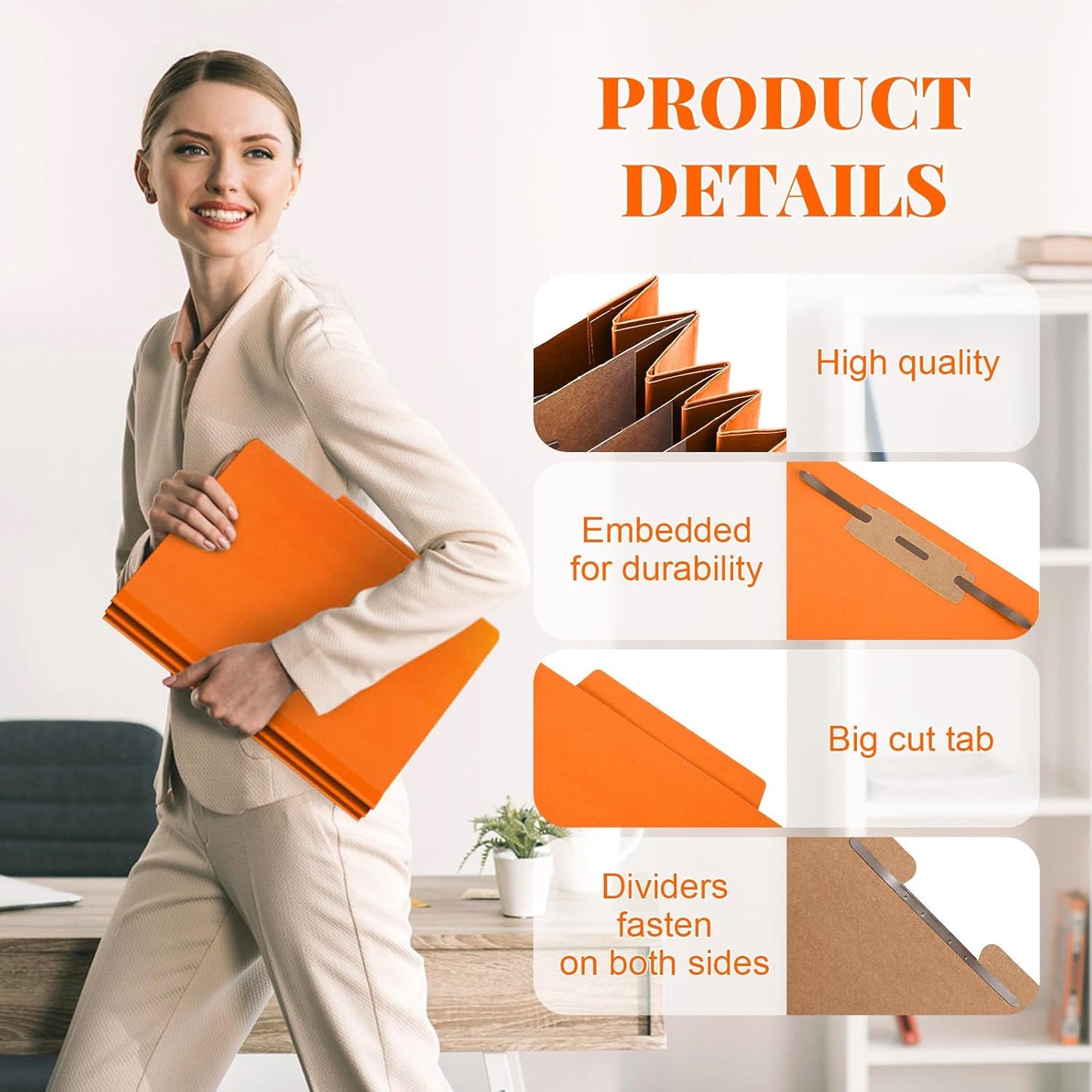 24 Pcs Classification Folders Letter Size, 3 Divider Pressboard File Folder with Fasteners, Expanding File Organizer Bulk for Teachers, Clergy, Office, Church, Christmas Donations (Orange)