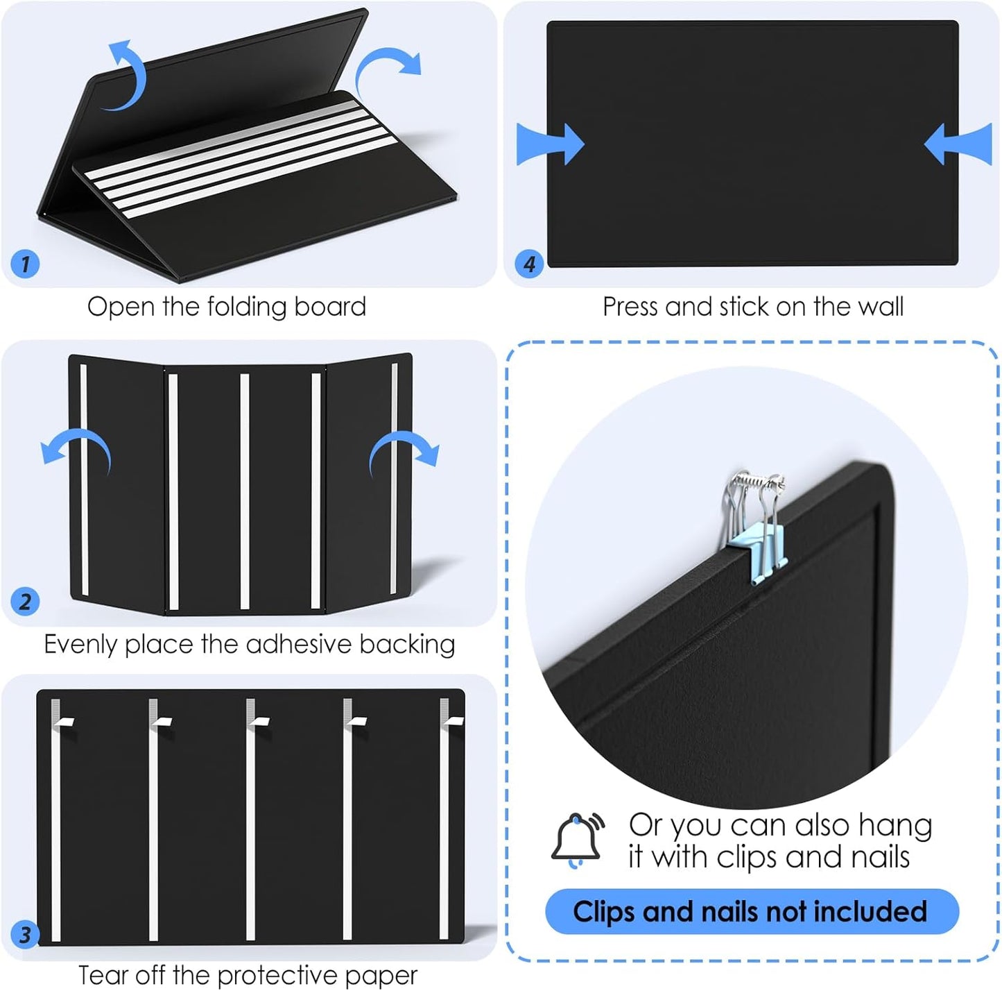 MaxGear Extra Large Bulletin Board 60" x 36", Foldable Felt Board Vision Board Supplies, Cork Board for Office, Home, School, Small Pin Boards for Walls Decorative Display Board Black