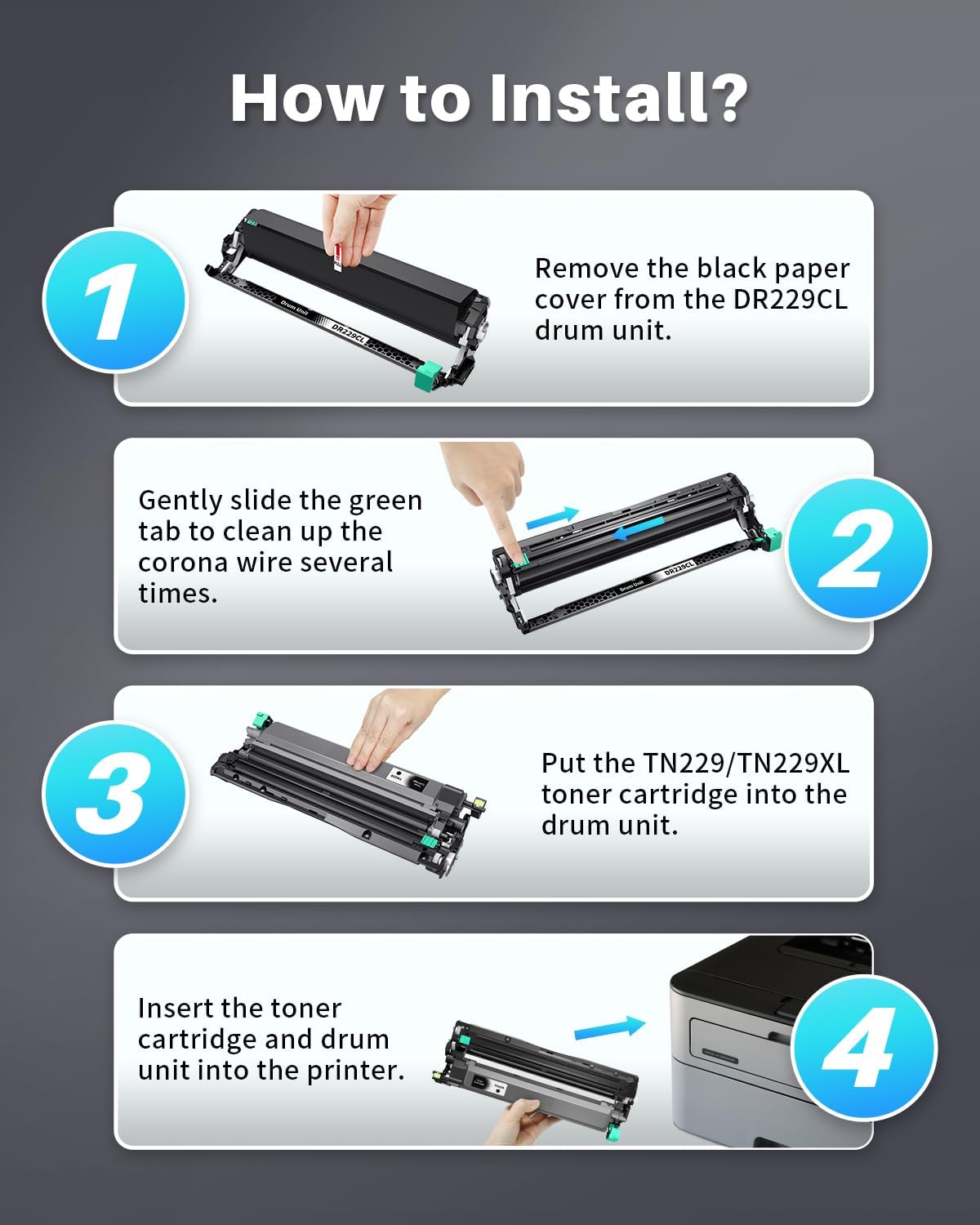 INK4U DR229CL Black Drum Unit Compatible Replacement for Brother DR-229CL DR229 Black Drum Unit for Brother HL-L3220CDW HL-L3280CDW MFC-L3720CDW MFC-L3780CDW HL-L3300CDW HL-L3295CD, 1 Black, No Toner