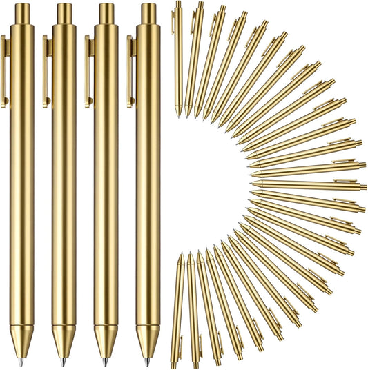 50 Pcs Gold Metallic Slim Ballpoint Pens Bulk Retractable Black Ink Medium Point (0.5mm) Smooth Writing Pens for Wedding Bridal Shower Business Office Students Teachers (Classic Style)