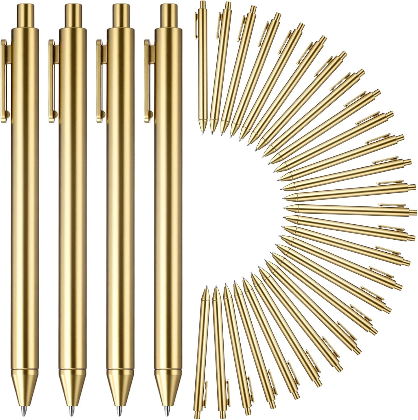 30 Pcs Gold Metallic Slim Ballpoint Pens Bulk Retractable Black Ink Medium Point (0.5mm) Smooth Writing Pens for Wedding Bridal Shower Business Office Students Teachers