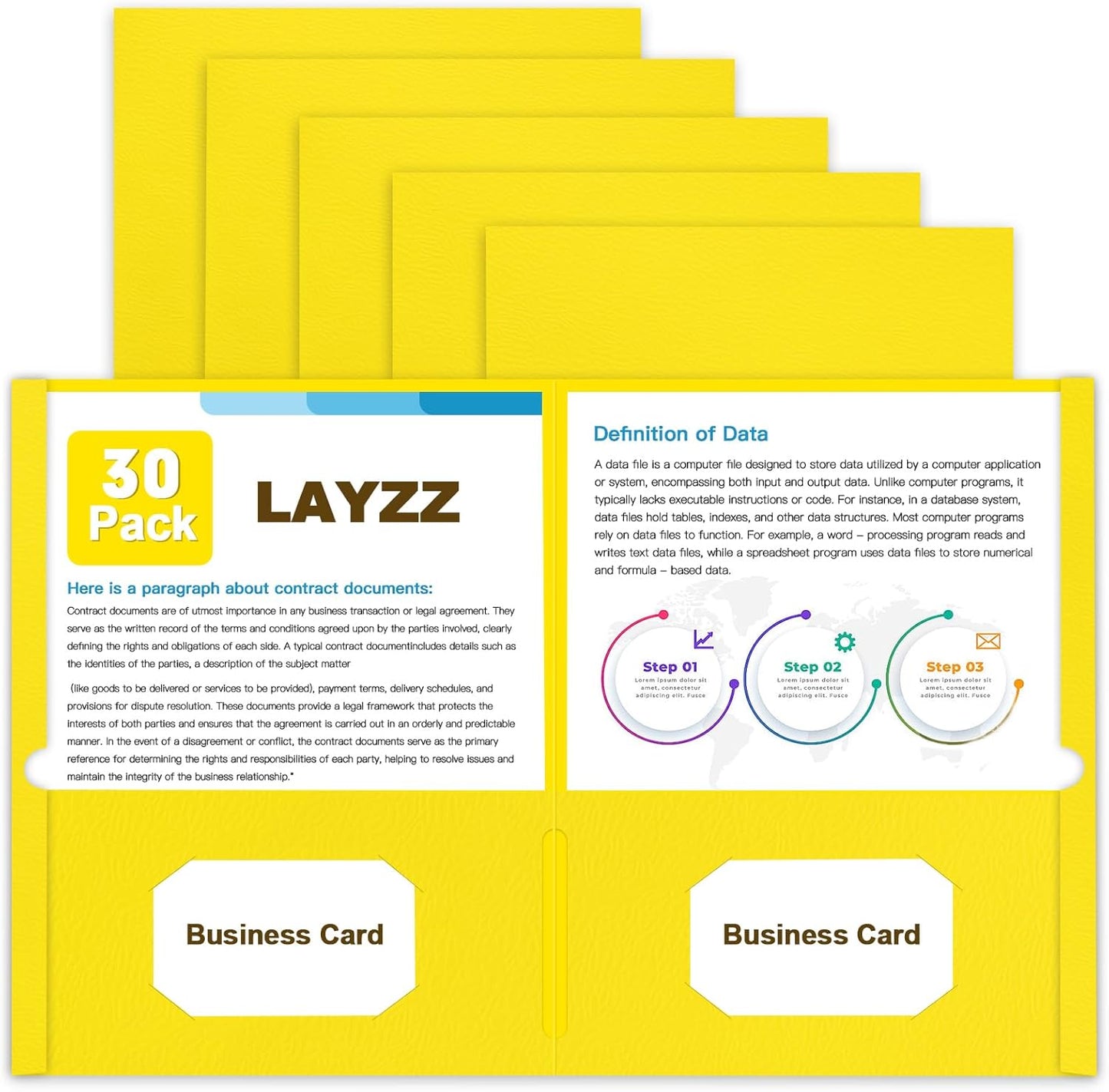 Folders with Pockets, LAYZZ 30 Pack Paper Pocket Folders, 2 Pocket Folders Fits Letter Size Paper, for School Office and Home (Yellow)