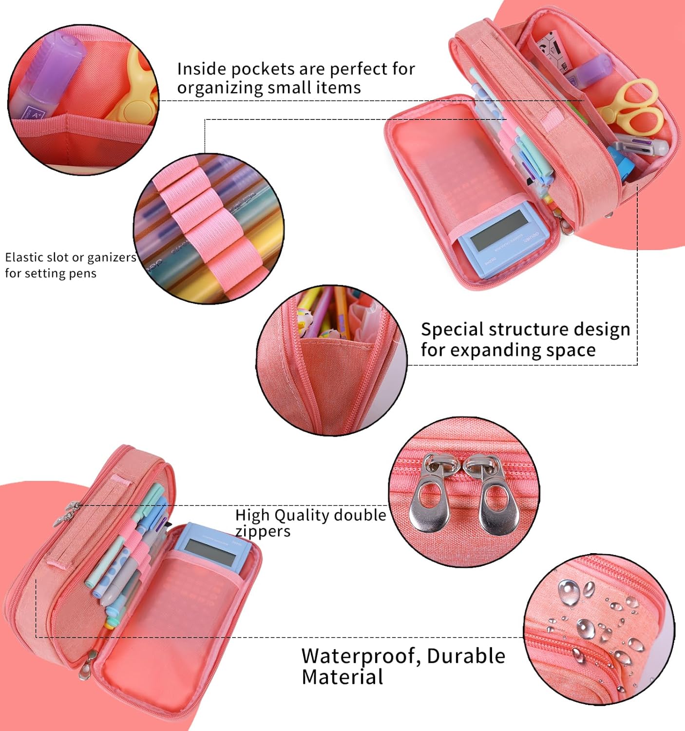 Pencil Case Pen Bag Holder Pouch Large Handle Big Capacity Desk Organizer Storage Marker Box Stationary Makeup Cosmetic Double Zippers for School Office Students Teen