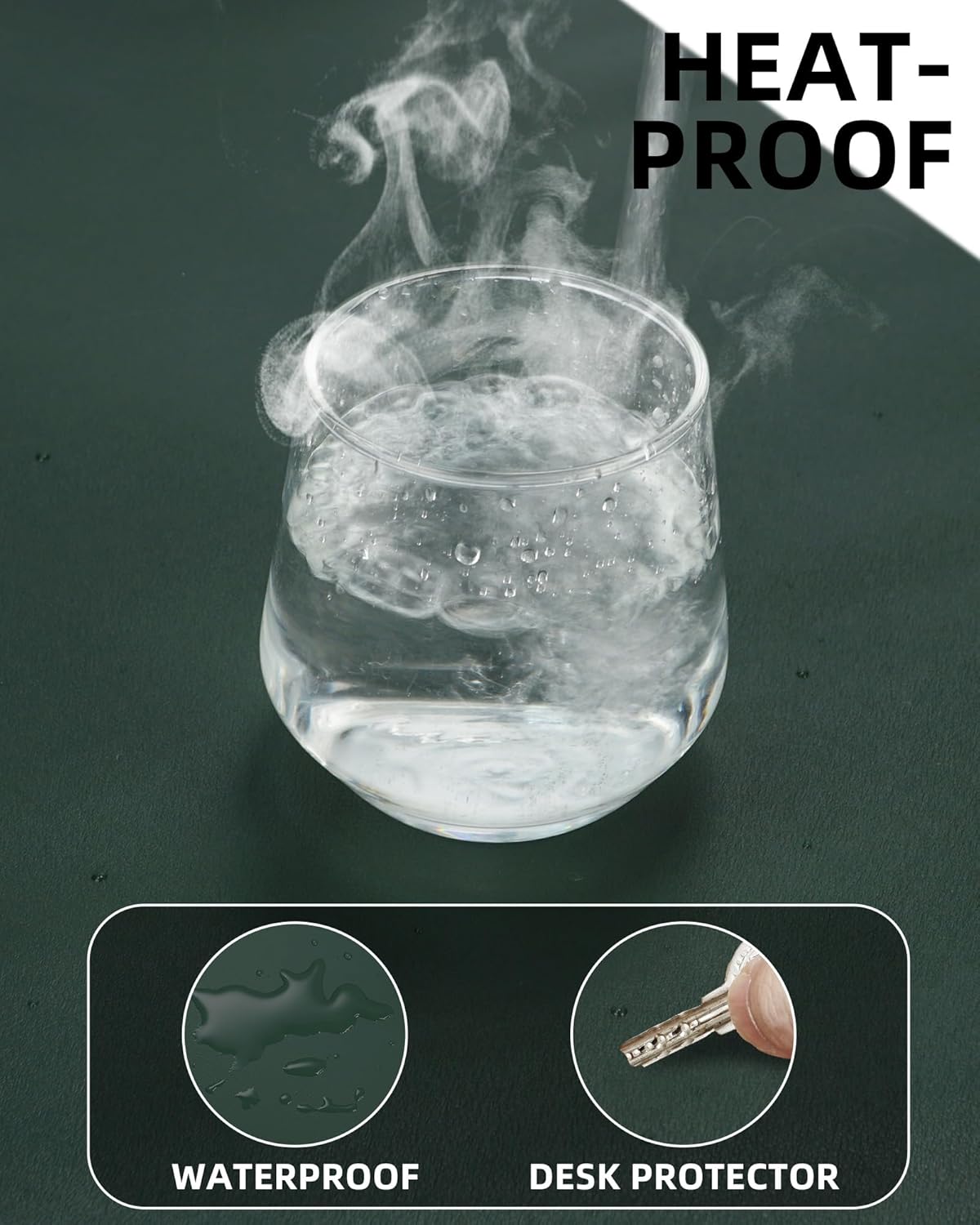 Leather Desk Pad Protector, Large Mouse Pad and Non-Slip Mat, Waterproof PU Leather Blotter Mat for Office and Home (Dark Green, 36" x 17")