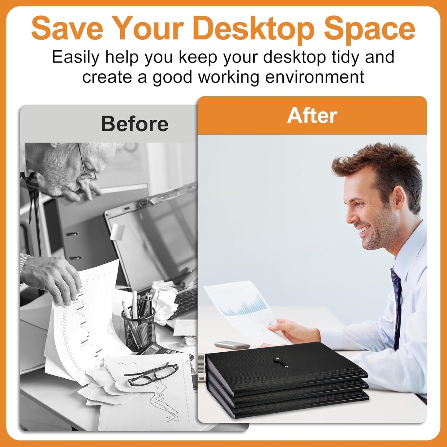 Patelai 6 Pack File Folder Organizer 13 Pocket Expanding File Folder A4 Letter Size Paper Document Receipt Organizer with Labels and Colored Inside Pages for Classroom, Home, Office and Travel, Black