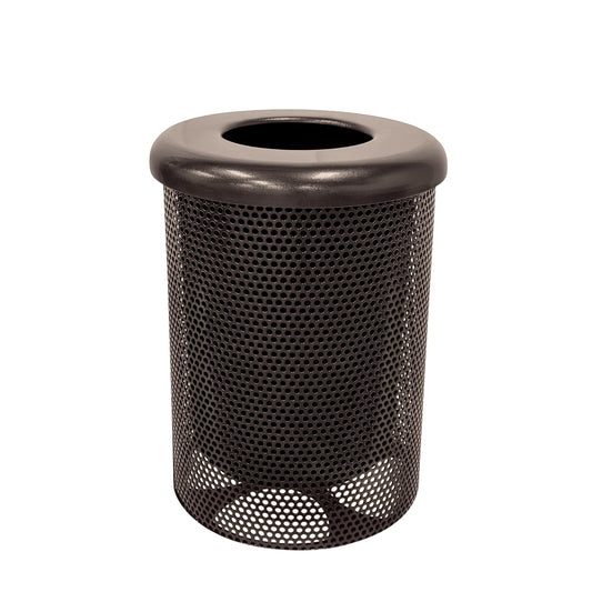 RFT-P-BRW Heavy Duty Round Trash Receptacle with Flat Top, Liner Included, 32 Gallon, Brown, Made in America