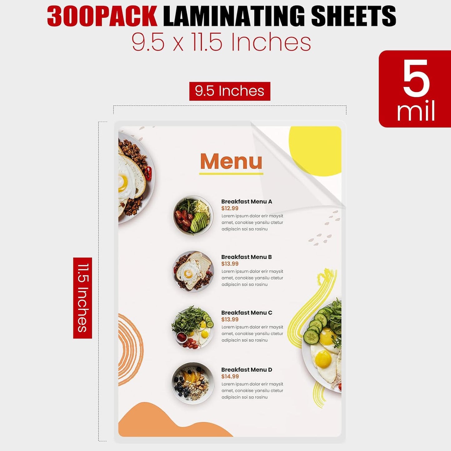 CAREGY Thermal Laminating Pouches,150 Pack Laminating Sheets, 5 Mil, 9 x 11.5 Inches Lamination Sheet Paper for Laminator, Round Corner Letter Size, Office and School Supplies