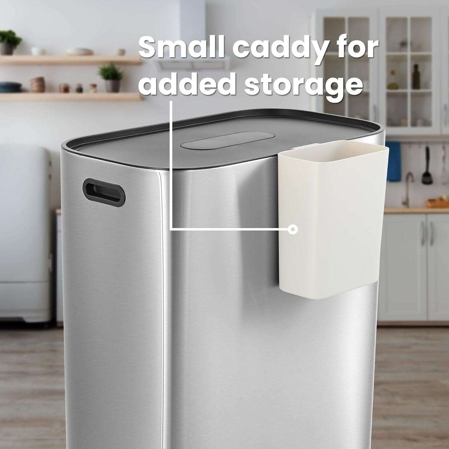 happimess HPM1014A Beni Kitchen 16-Gallon Double-Bucket Step-Open Trash Can with Soft-Close Lid, Modern, Minimalistic, Fingerprint Proof for Home, Kitchen, Laundry Room, Office, Bathroom, Chrome