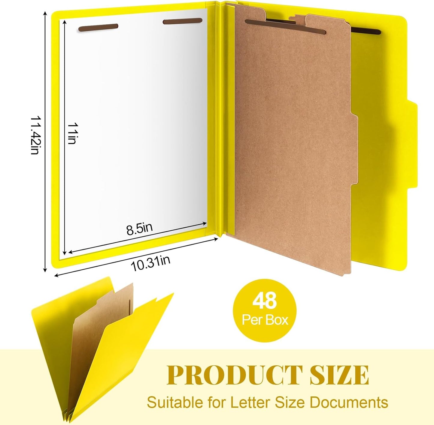 48 Pcs Classification Folders Letter Size, 1 Divider Pressboard File Folder with Fasteners, Expanding File Organizer Bulk for Teachers, Clergy, Office, Church, Christmas Donations (Yellow)
