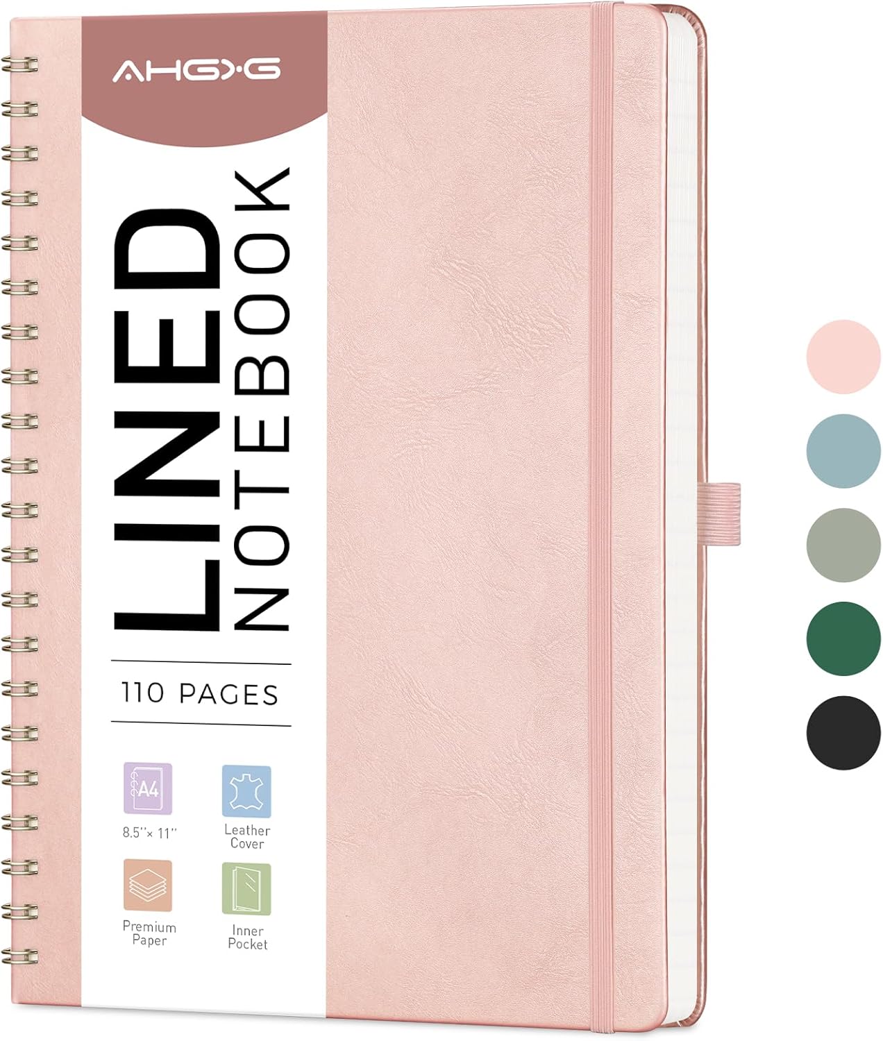 AHGXG Lined Spiral Notebook 8.5" x 11", A4 Large Notebook Journals for Women Men, Leather Hardcover, 100 GSM Thick College Ruled Paper, Notebooks for Work School Note Taking Writing, Rose Gold