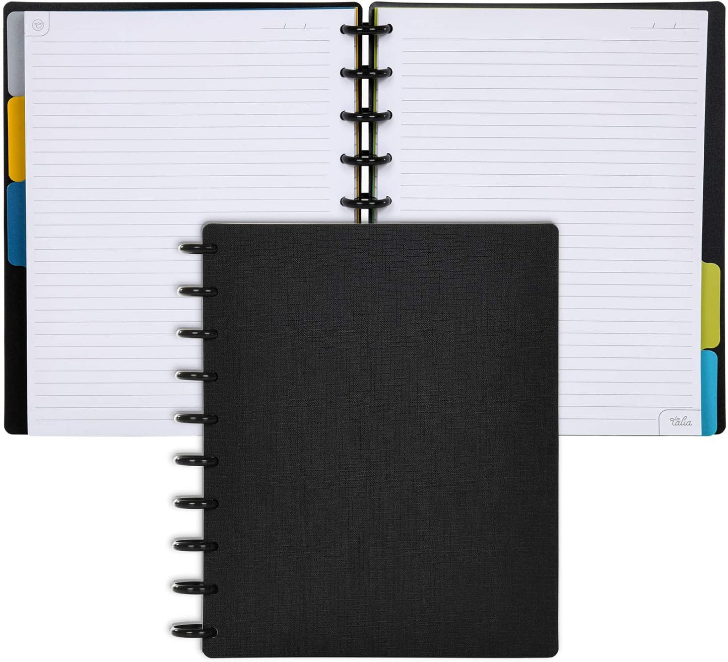 Talia Discbound Notebooks, Planner, Customizable, (Black w/Black Discs, Midsize (7.5in x 9.75in))