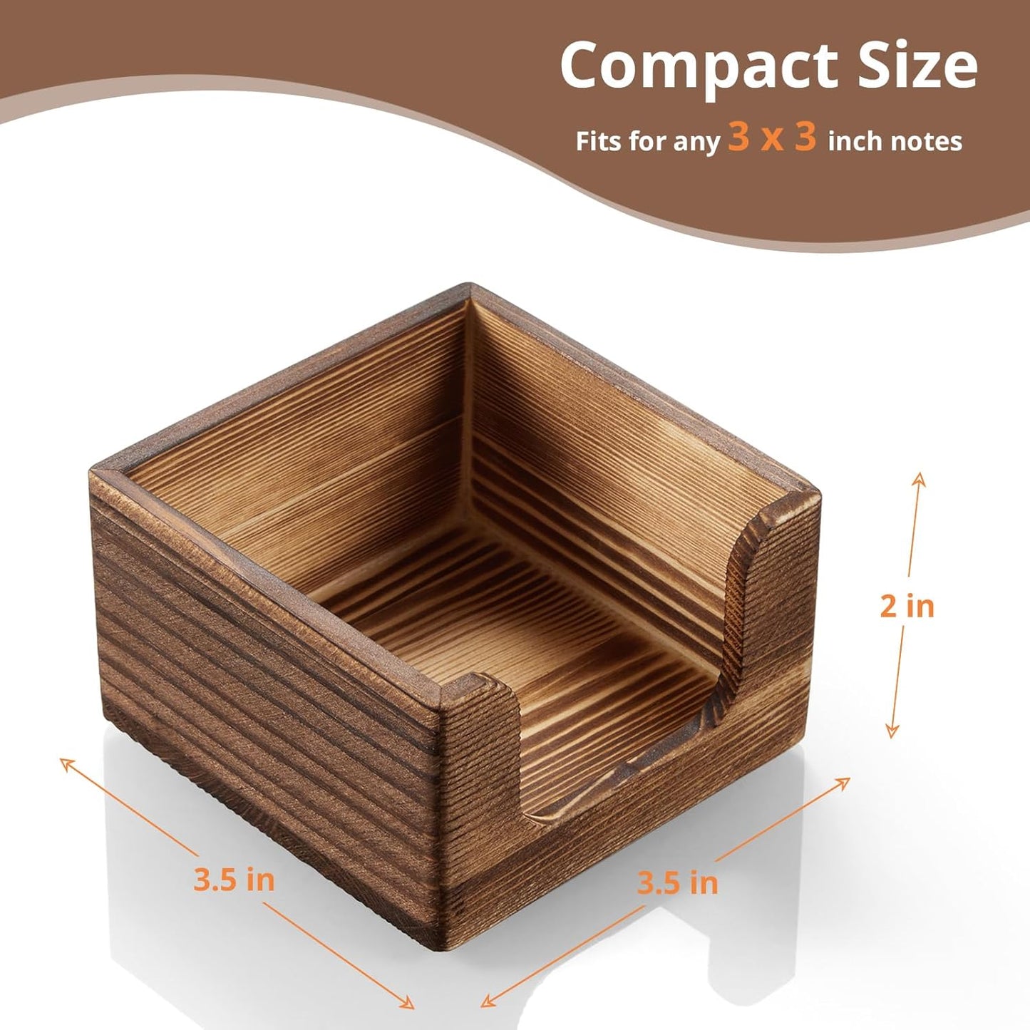 Sticky Note Holder, Burnt Wood Post It Note Dispenser for Office Desk Accessories, Self Stick Note Pad Holder, Memo Pad Holder Dispenser Organizer for School Office Desk Supplies